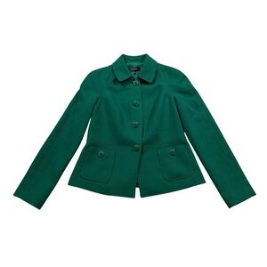 Talbots Green Gold Button Sleeve Blazer Wool Blend Old Money Office Career 6